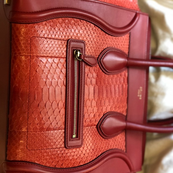 Red Python & Leather Celine Mini Luggage - Picture 3 of 8